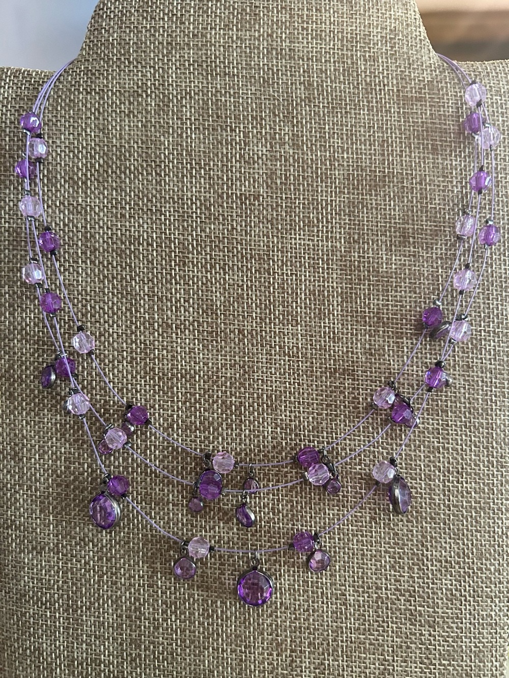 Purple Multi-Strand Crystal Illusion Necklace - Y2K Jewelry